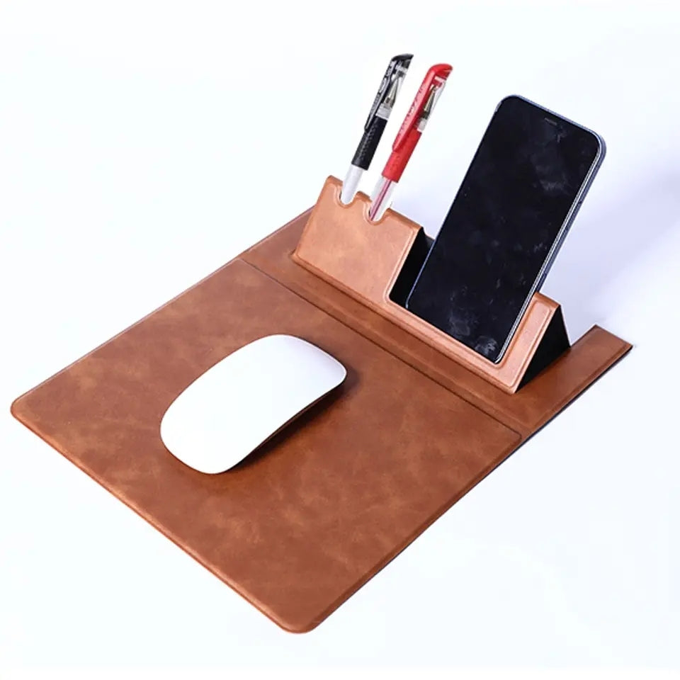 Leather Made Large Mouse Pad With Pen Holder And