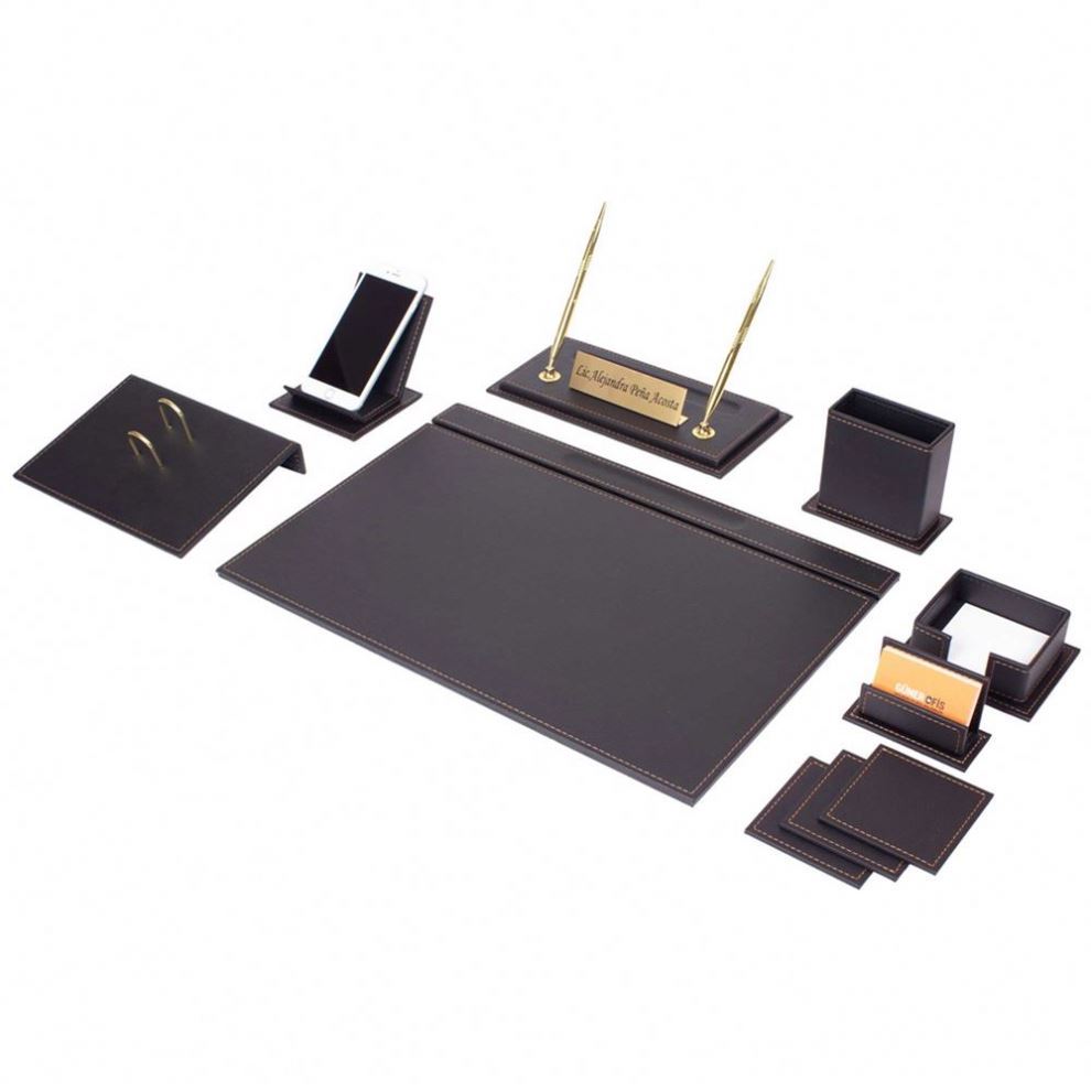 Vega 12 Piece Leather Desk Set Office Organizer With Desk