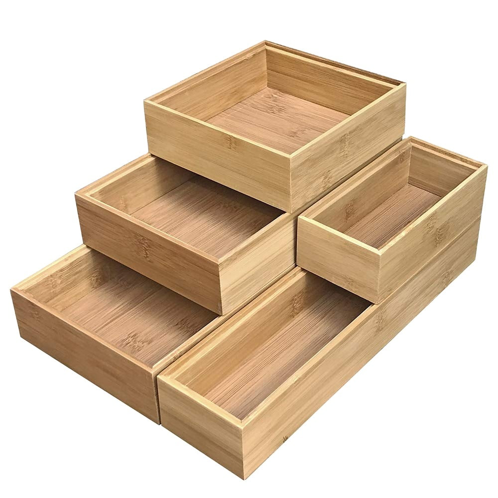 Bamboo Stackable Drawer Organizer And Desk Storage Box Tray