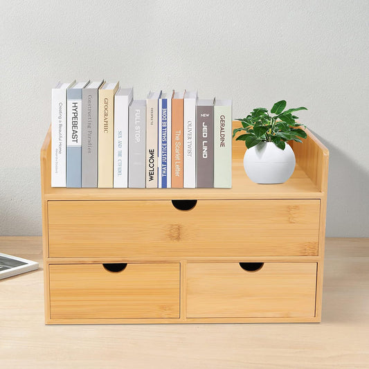 Bamboo Natural Color Storage Case Rack 3 Drawer Mini