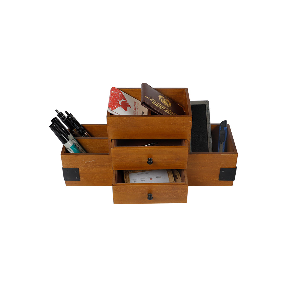 Wood Office Desk Organizer Includes 5 Compartments And 2